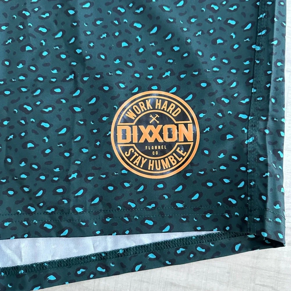 Dixxon Flannel Co Mens Cheetah Boardshorts Teal Animal Print Swim Trunks Size 48